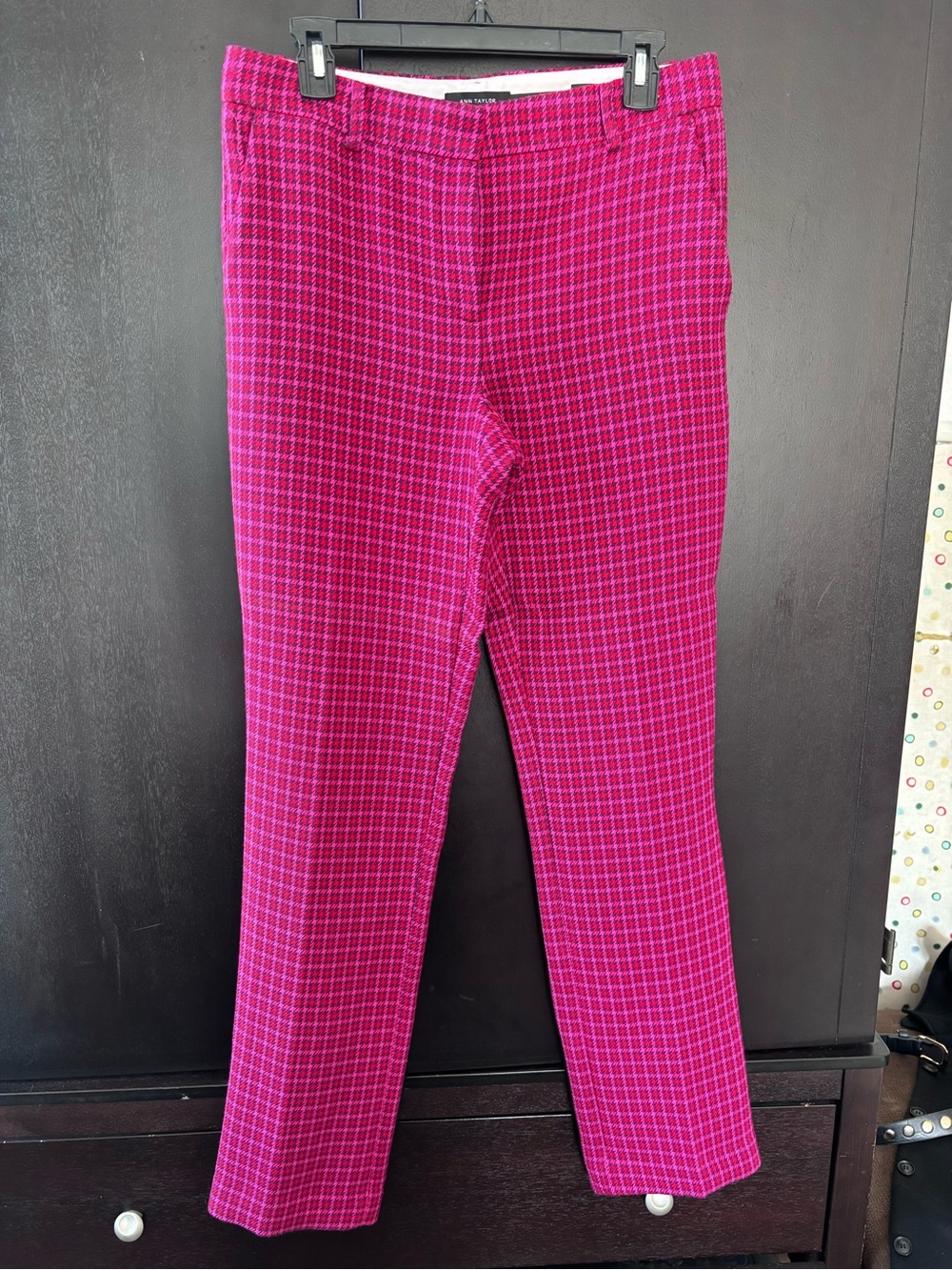 Ann Taylor Fuchsia Plaid Straight-Leg Trousers